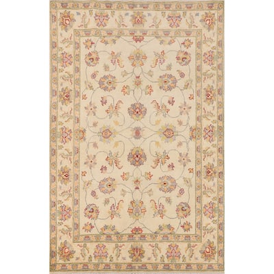 Transitional Floral Oushak Area Rug Hand-Knotted Wool Carpet - 4'11" x 7'8"