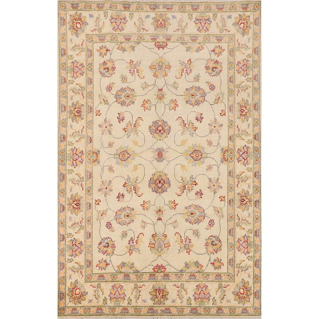 Transitional Floral Oushak Area Rug Hand-Knotted Wool Carpet - 4'11" x 7'8"