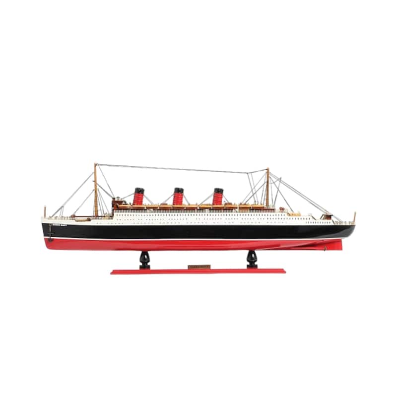 HomeRoots 9" Black and Red Solid Wood Hand Painted SS United States 1952 Model Boat - 32' X '9' X '4