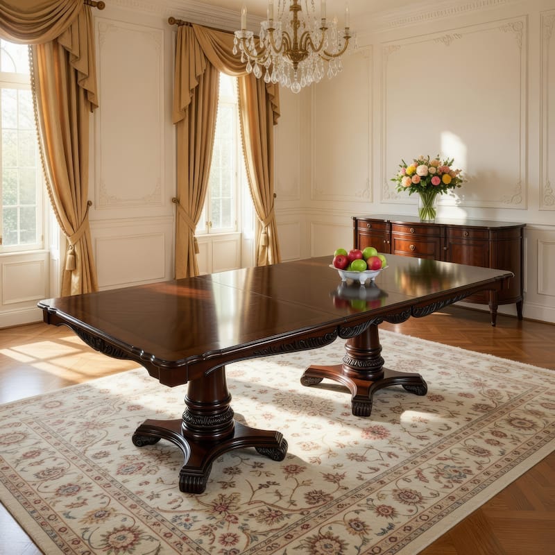 Zenie Dining Table, Extension Leaf, 77-95 Inch, Cherry Brown Solid Wood