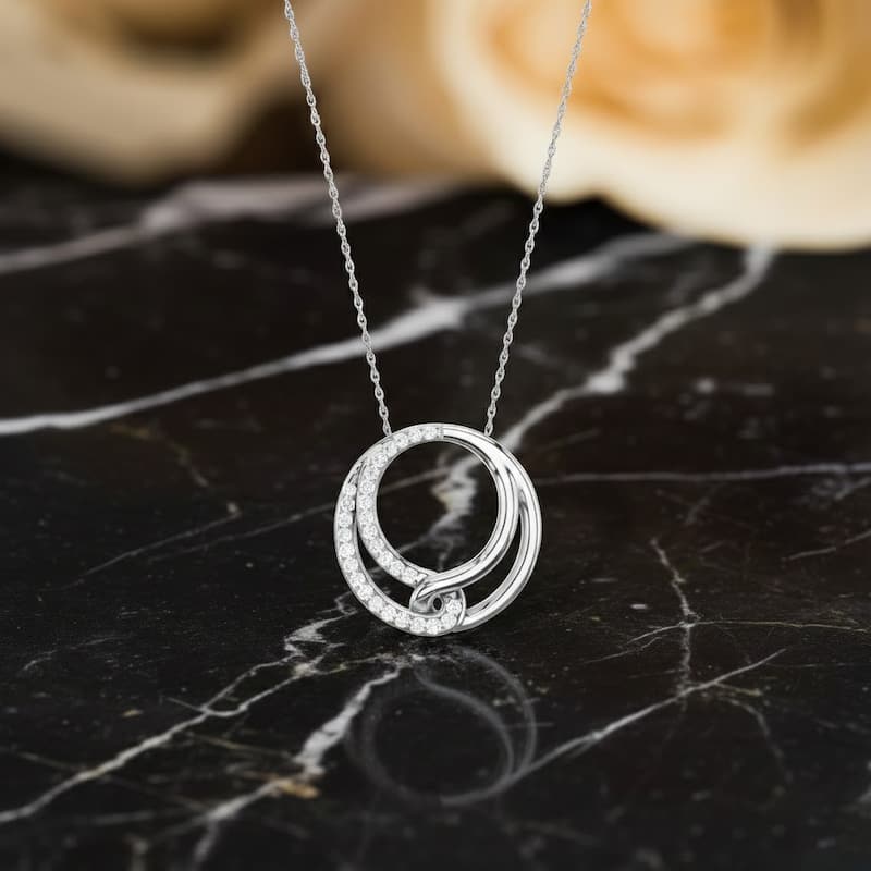 1/10ct TDW Diamond Pendant Necklace in 10K White Gold for Women