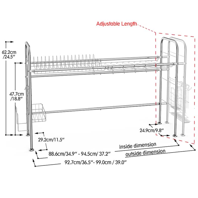 Single Layer Adjustable Dish Rack, Stainless Steel