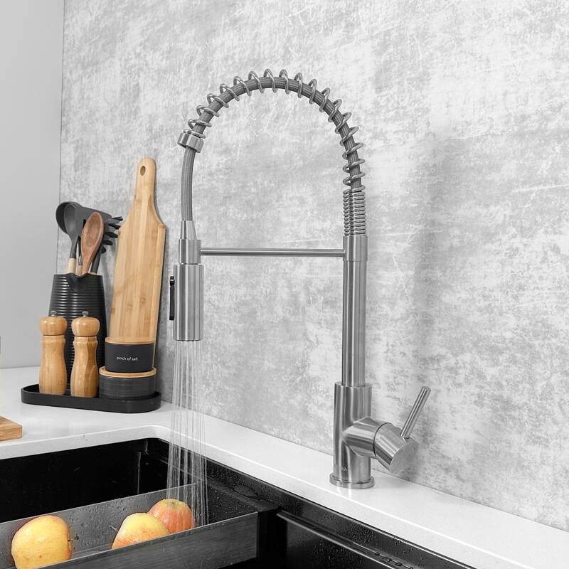 Milano Pull-Down Kitchen Faucet with water filter. Stainless Steel Gold. - Chrome/Clear