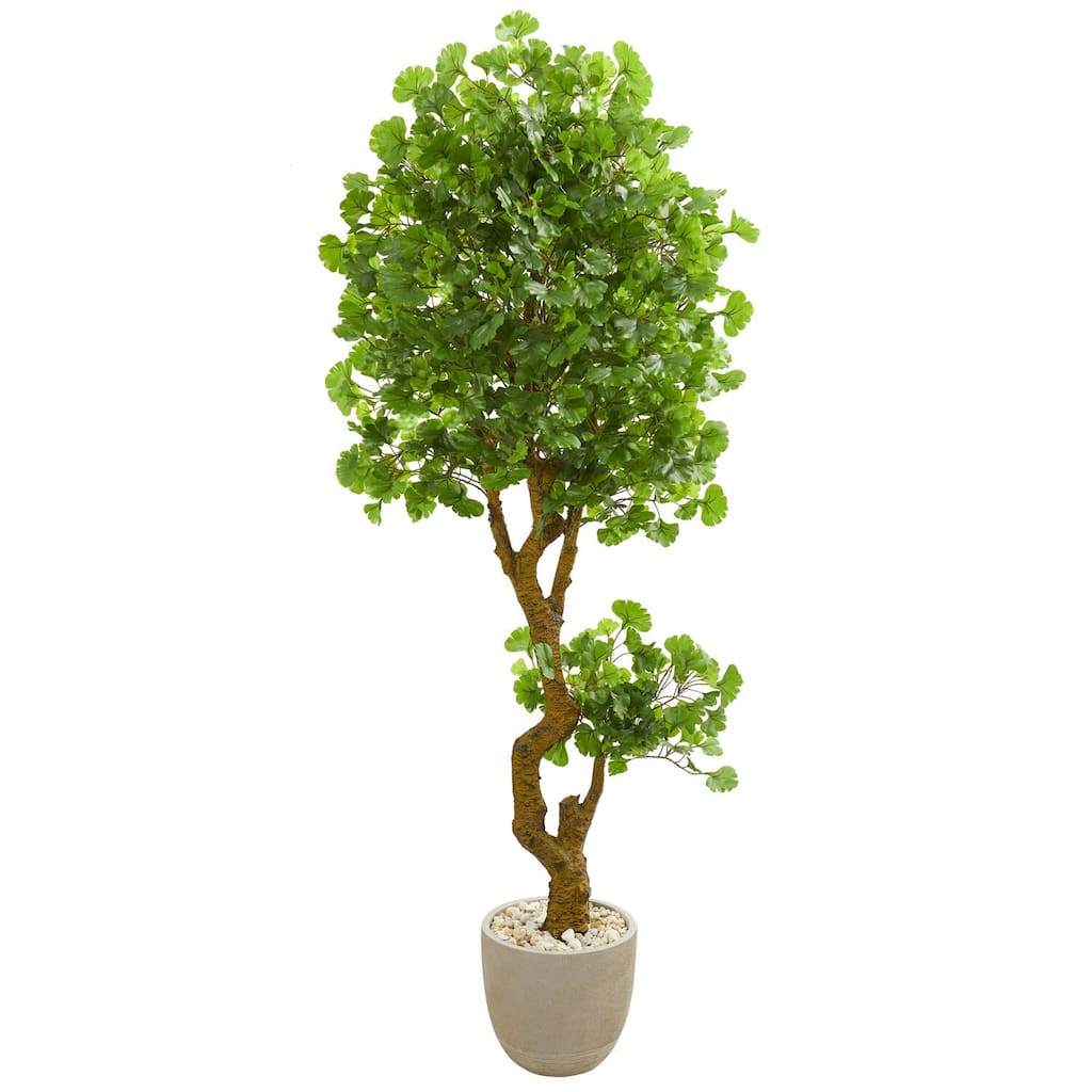 Artificial Jingo Tree 6.5Ft Indoor Outdoor Sand Planter UV Resistant Decorative Tree - 6.5ft.
