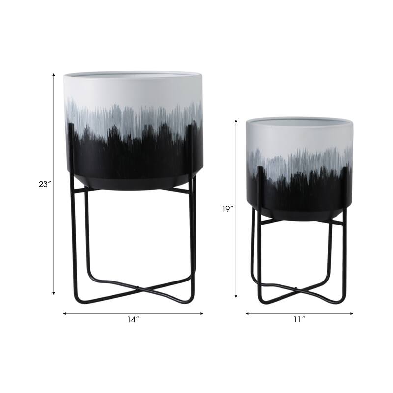 Metal Planters Sleek Modern Stands Decorative Accent Design (Set of 2)