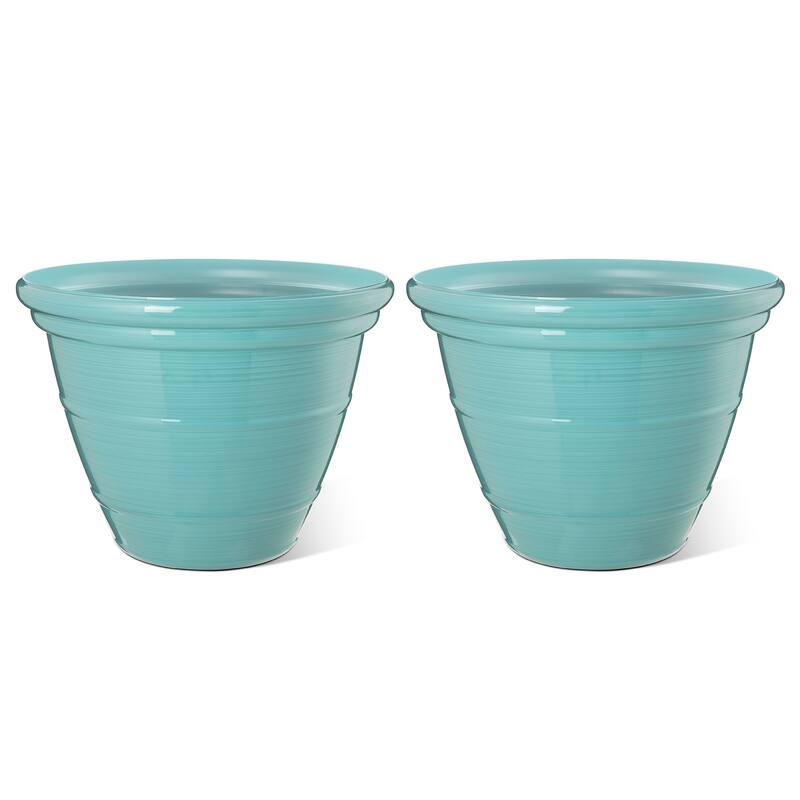 Glitzhome Set of 2 Round Cobalt Blue/Turquoise/Red Faux Ceramic Pot Plastic Planter