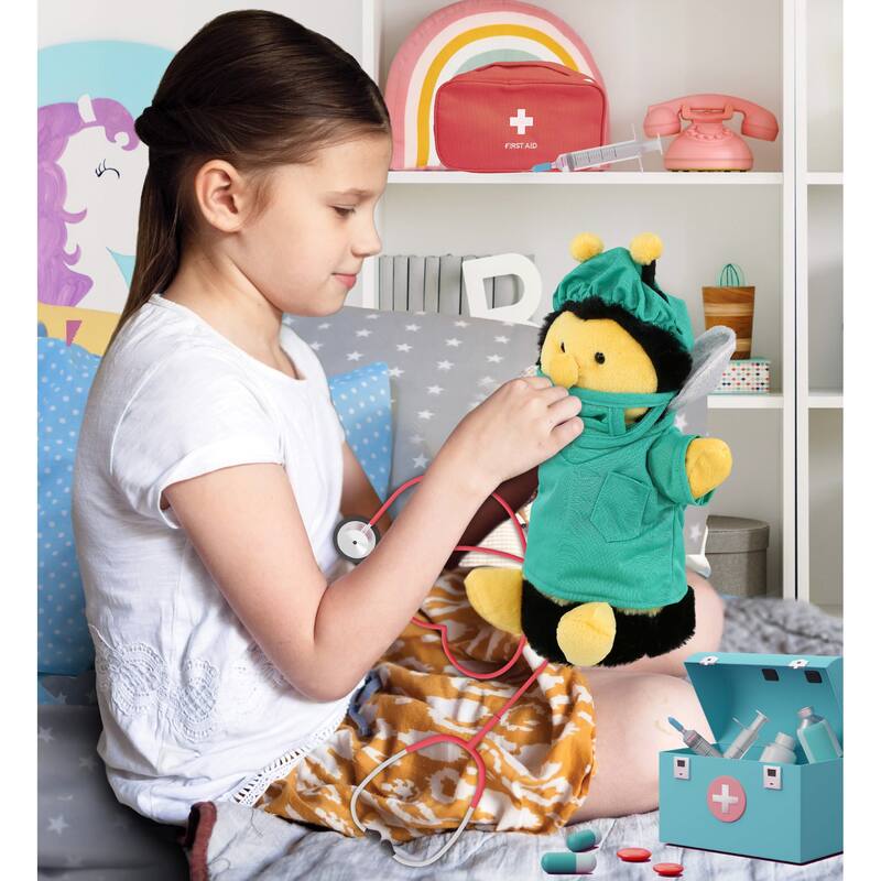 DolliBu Honeybee Hand Puppet Doctor Plush with Scrub Uniform and Cap - 10 inches