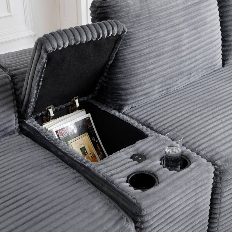 125'' U-Shaped Corduroy Sectional Sofa with Cup Holders, USB Ports and 2 Ottomans