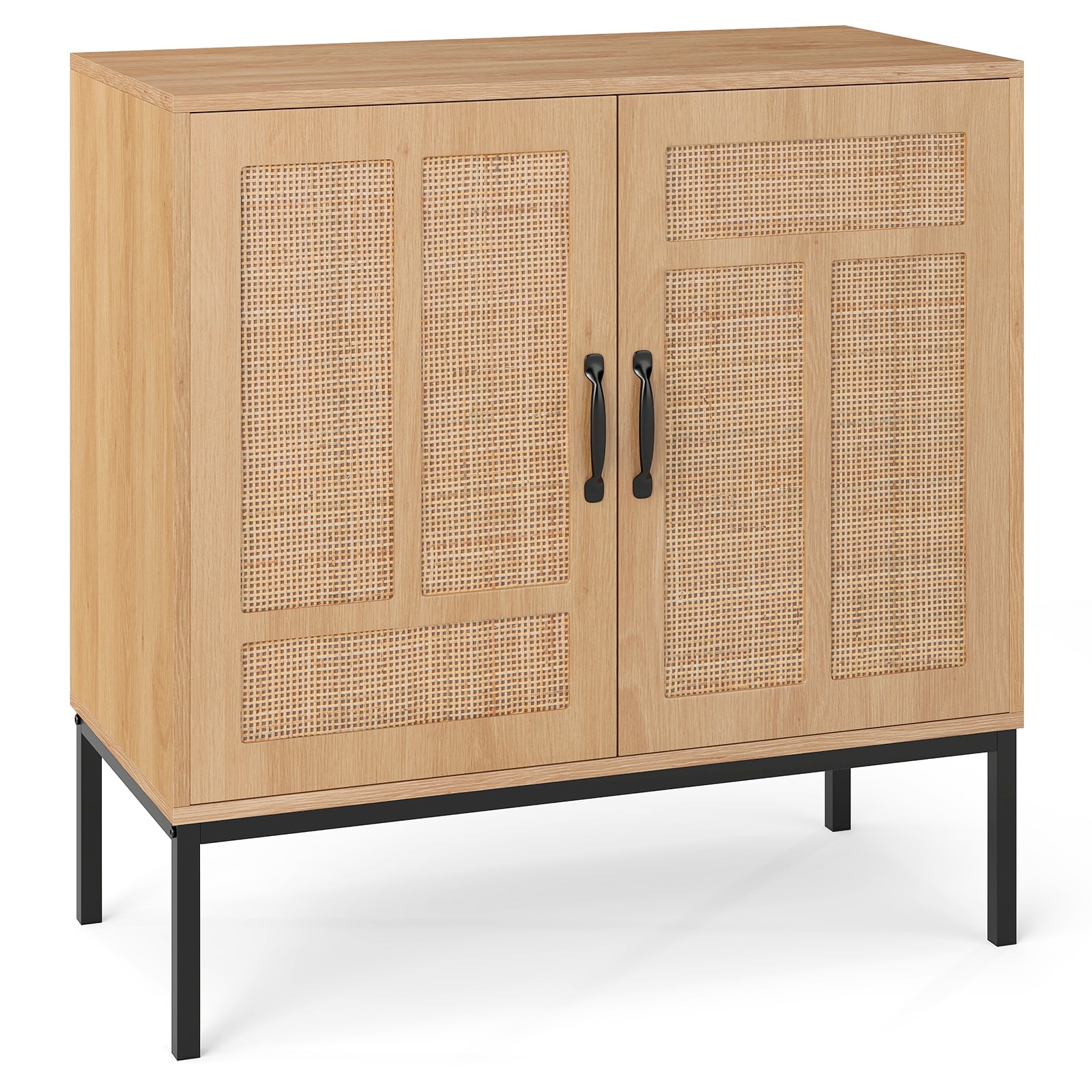 Gymax Rattan Storage Cabinet w/ 2-Door Buffet Sideboard & 3-Position