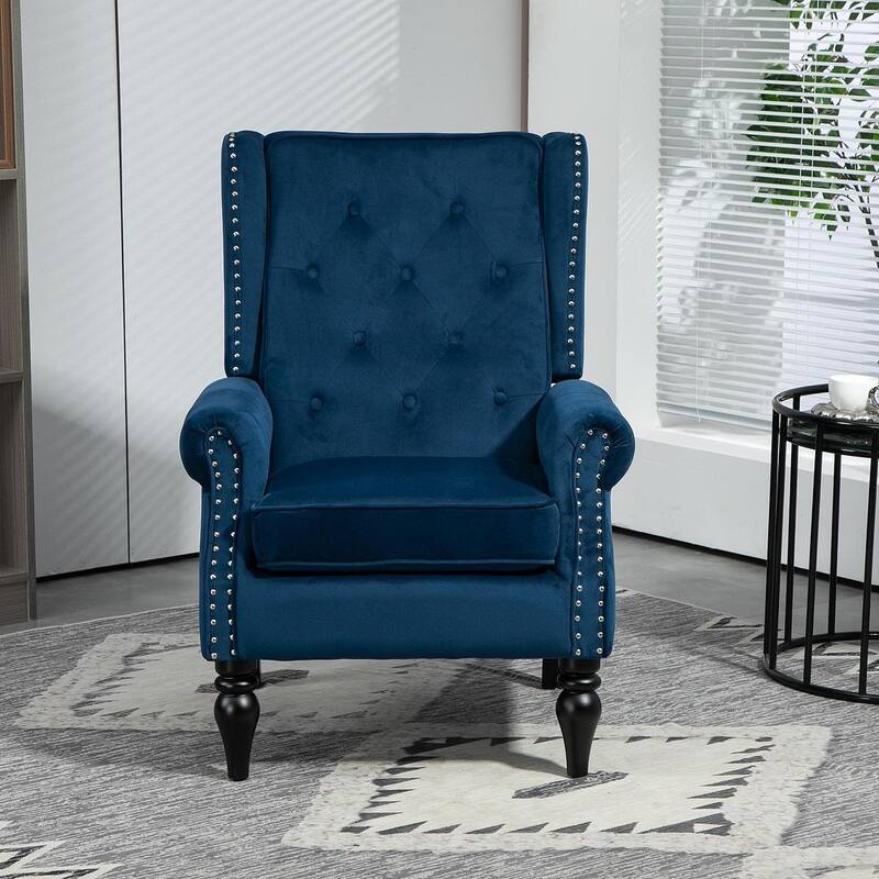 Transitional Wingback Accent Chair Armchair with Sturdy Wood Legs