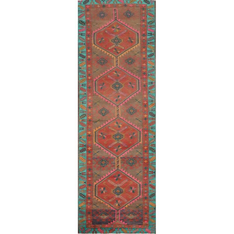 Hand Knotted Oriental 100% Wool Carpet Traditional Tribal Red Ardebil Runner Rug - 12' 7'' X 3' 6''