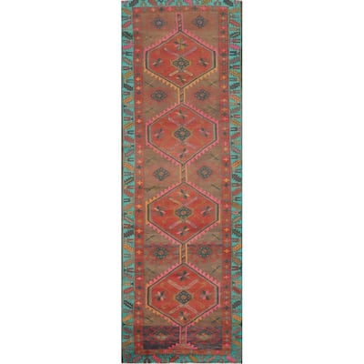 Hand Knotted Oriental 100% Wool Carpet Traditional Tribal Red Ardebil Runner Rug - 12' 7'' X 3' 6''