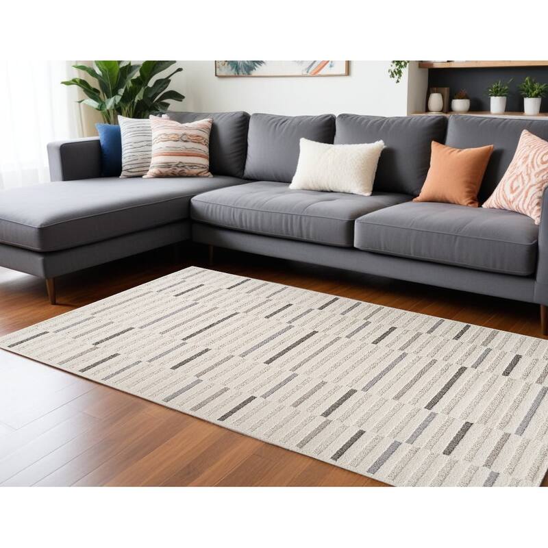 Bibiz Distressed Abstract Modern Stain Resistant Woven Durable Area Rug By HomeRoots - 8' X 11' - Gray and Cream - Rectangle