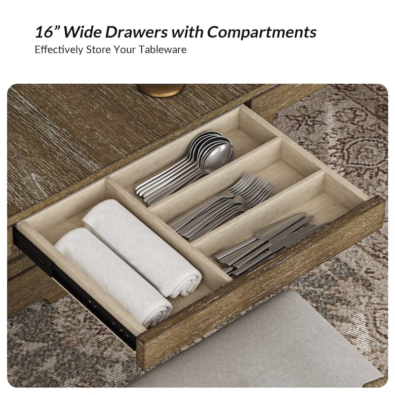 Pawel 86" Farmhouse Double Pedestal Dining Table with Two Built-in Divided Drawers by HULALA HOME