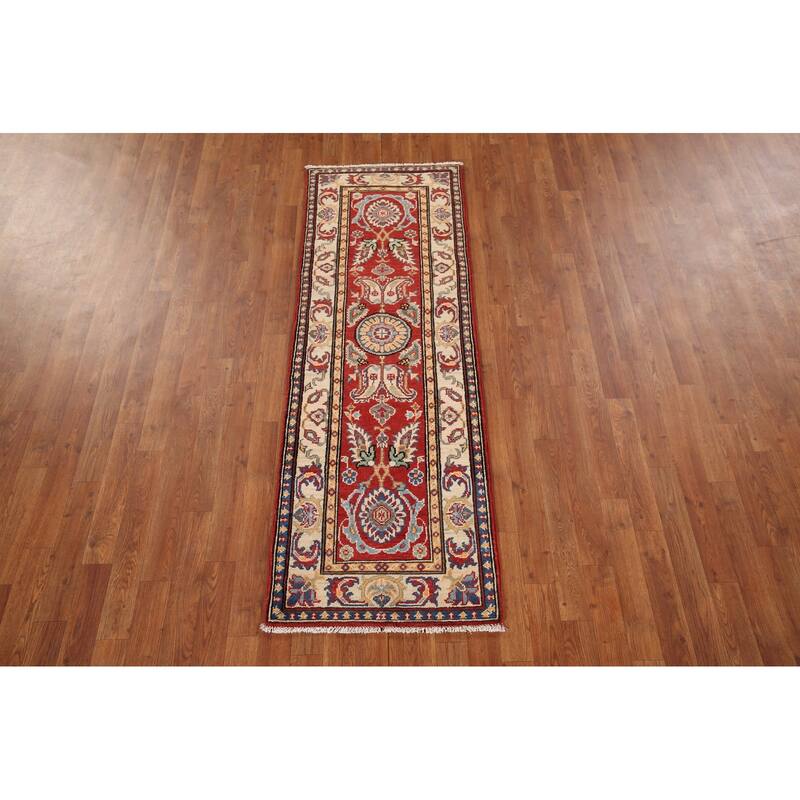 Red Kazak Runner Rug Hand-Knotted Hallway Wool Carpet - 2'1" x 6'1"