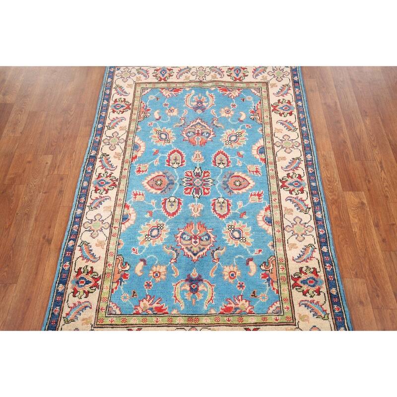 Blue Oushak Oriental Accent Rug Hand-Knotted Wool Carpet - 3'3" x 4'9"
