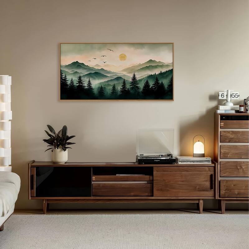 Boho Mountain Landscape Wall Decor, Pine Tree Wall Painting