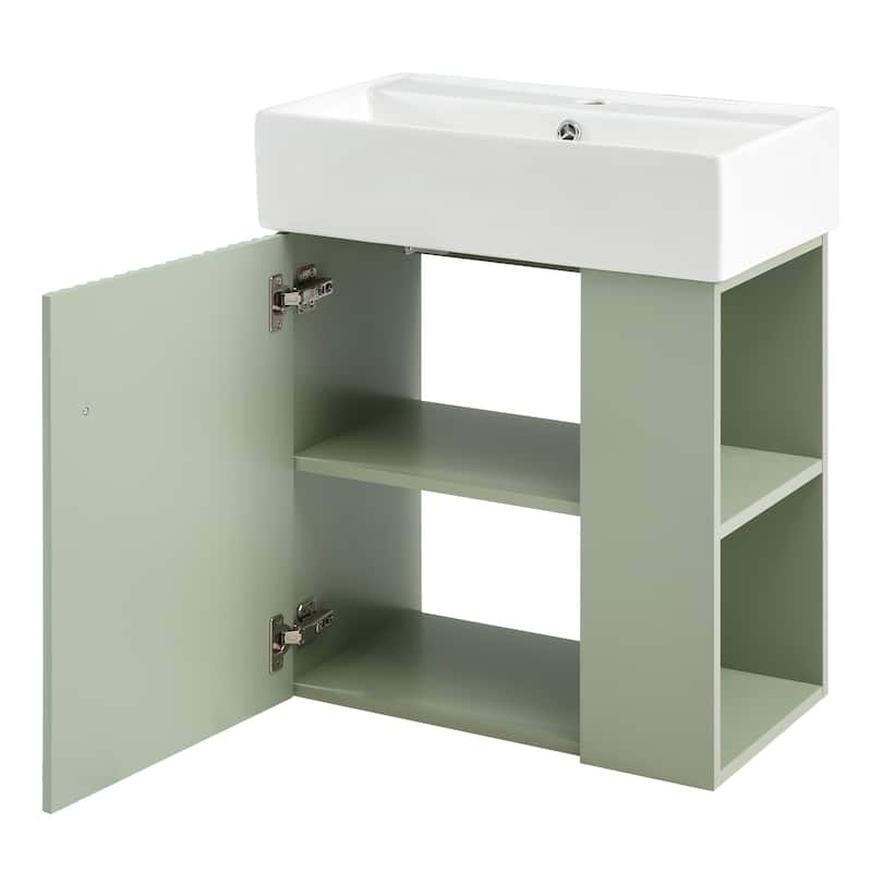 Wall-Mounted Bathroom Vanity Small Space Floating Cabinet with Sink, Wave-Patterned Door, Metal Handle and Right Side Storage