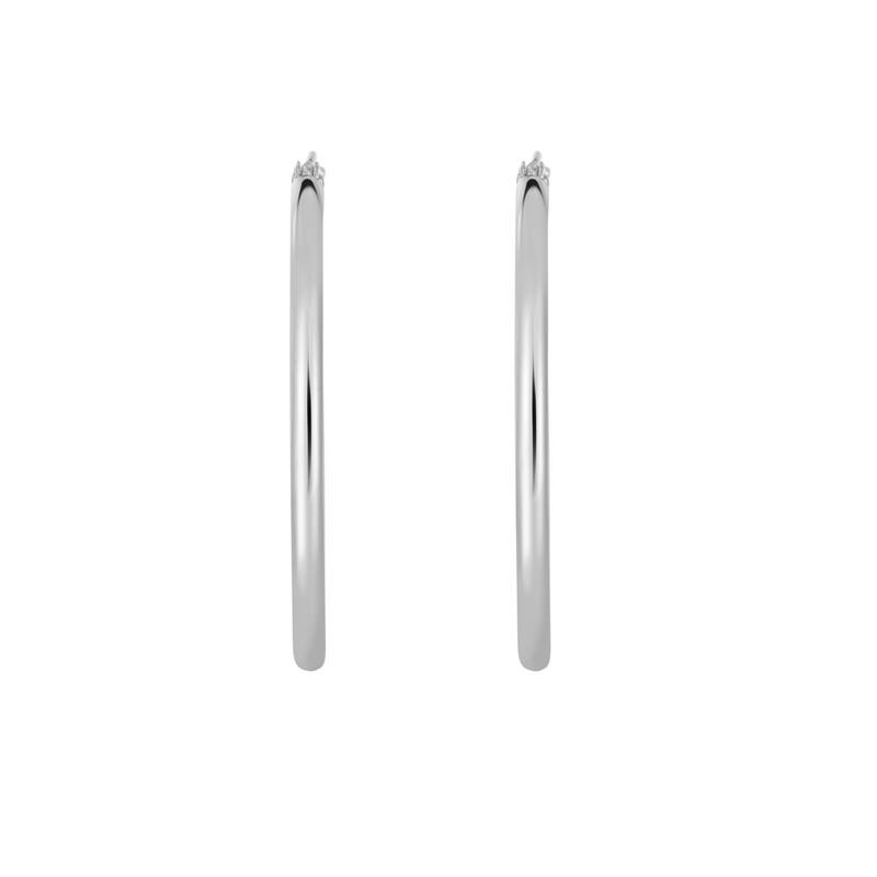 Curata 14k White Gold 2x30mm Shiny Round Tube Hoop Earrings With Hinged Clasp