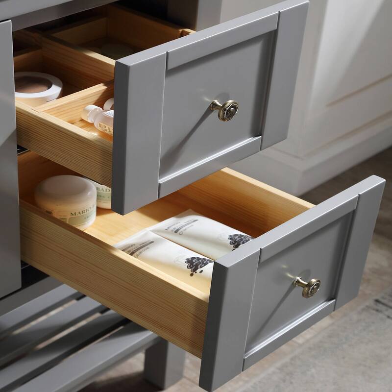 BATHLET Grey 36 inches Bathroom Vanity with Marble Top and Open Shelf