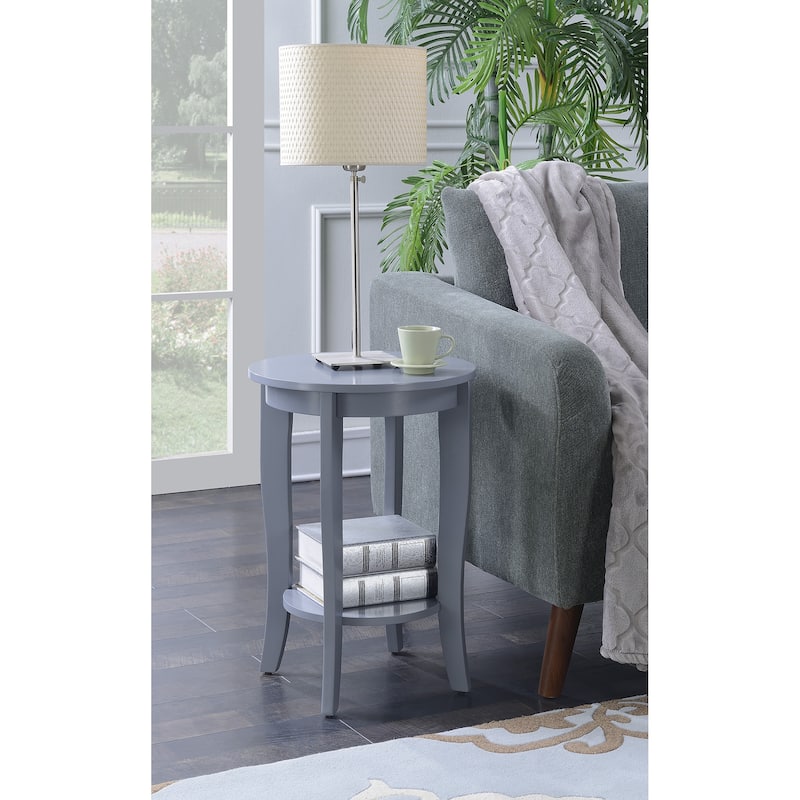 Convenience Concepts American Heritage Round End Table with Shelf - Grey