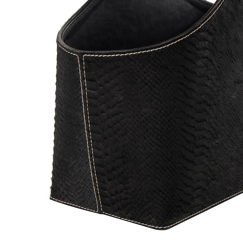 Brown, Dark Brown, Gray or Black Leather Handmade Box Style Single Slot Decorative Magazine Holder with Curved Buckle Handle