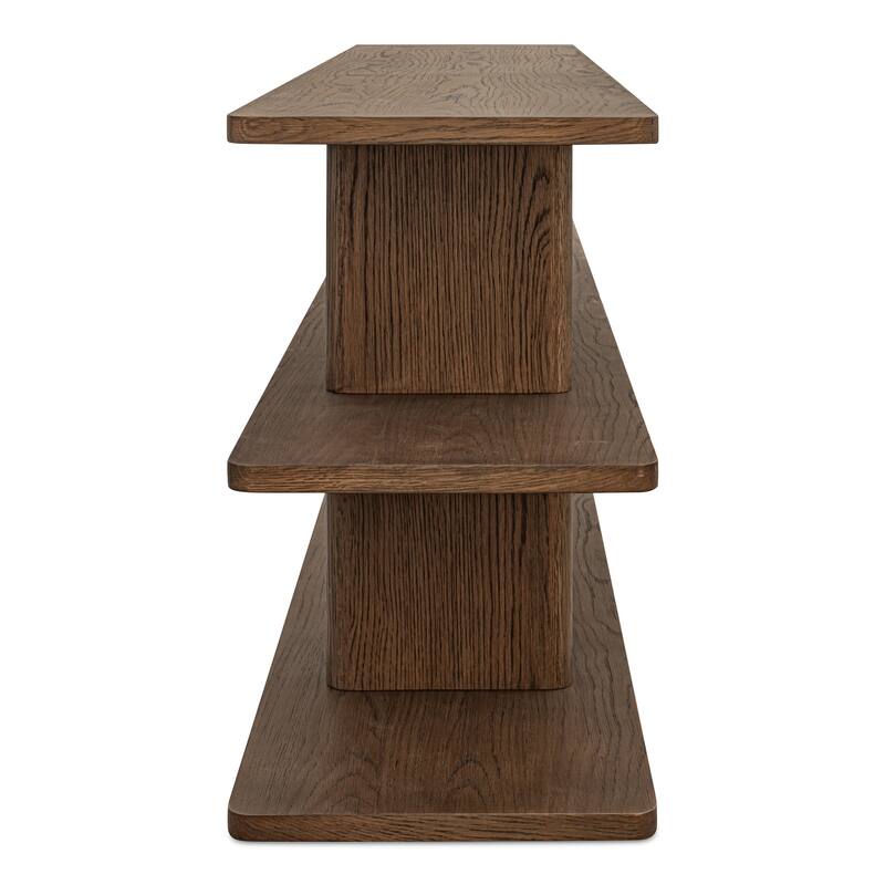 NADAAL STUDIOS Thalor Bookcase, Bullnose Edge with Rounded Vertical Support in Oak Veneer, Dark Brown