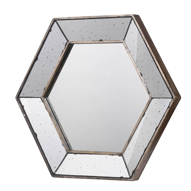 21" x 18" Hexagon Wall Mirror with Traditional Silver Finish, Home Decor Accent Mirror for Living Room, Entryway, Bedroom - Silver