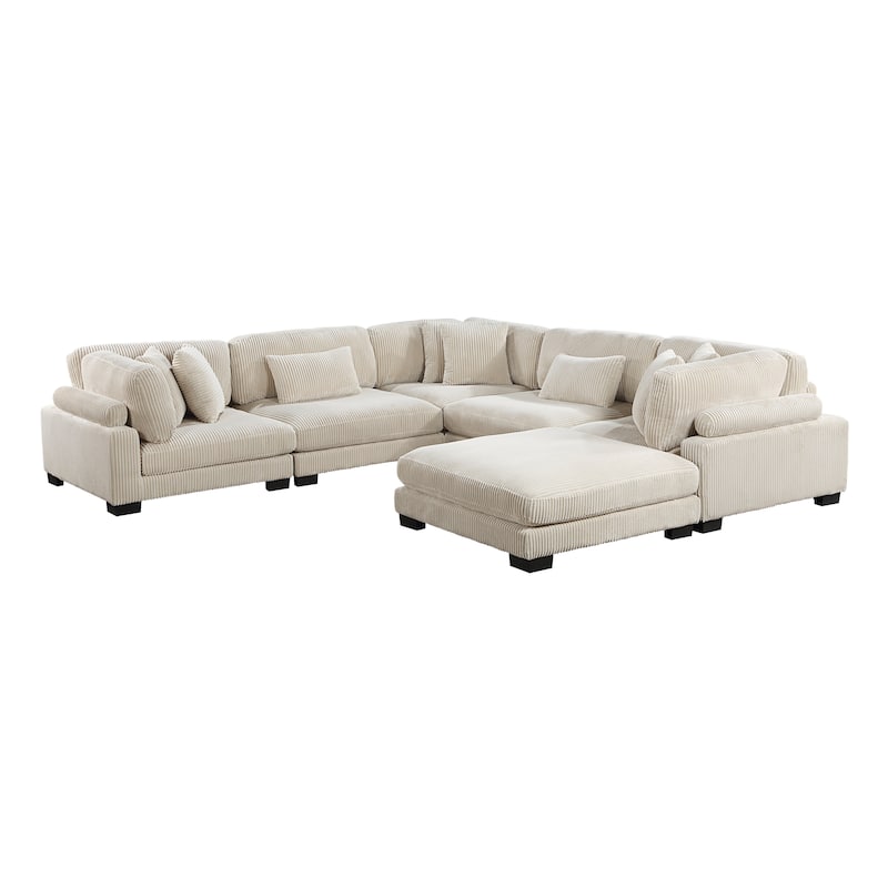 Braidy Corduroy 6-Piece Modular Sectional Sofa with Ottoman