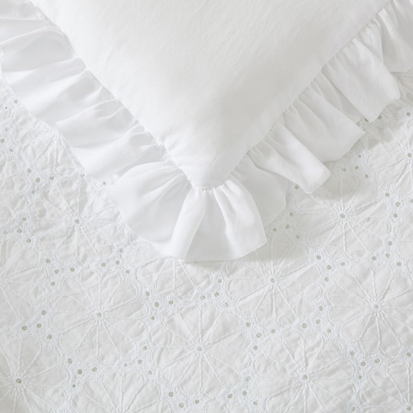 Laura Ashley Eyelet Ruffle White Microfiber Comforter Set