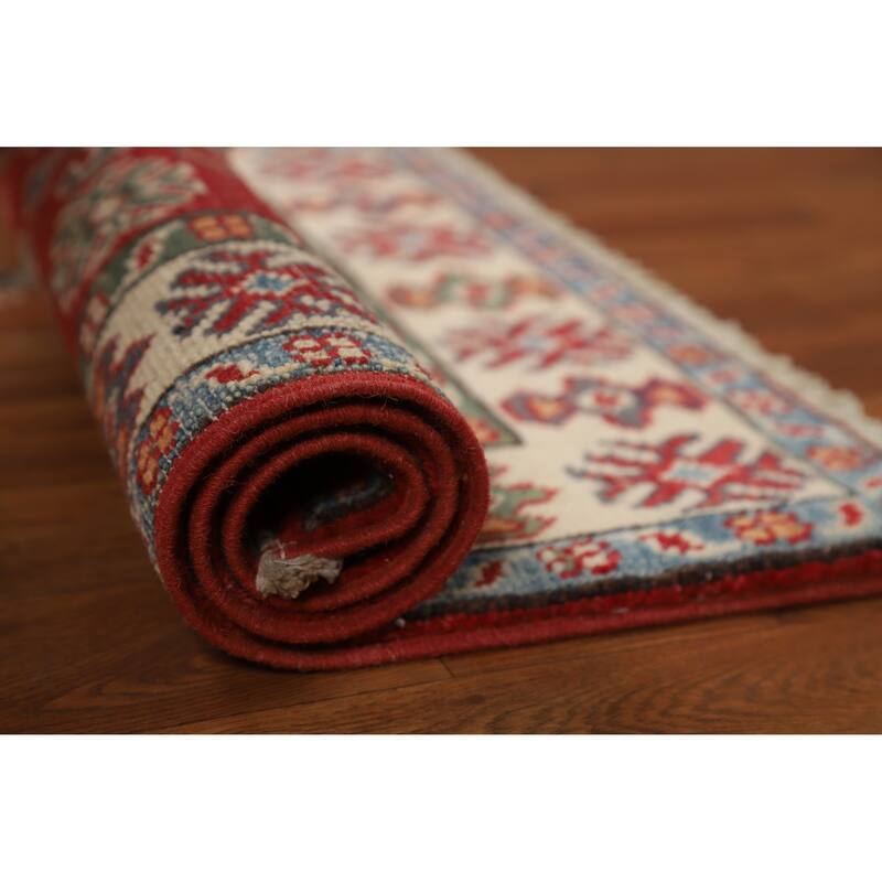 Traditional Kazak Oriental Foyer Rug Handmade Red Wool Carpet - 2'0"x 3'0" - 2'0"x 3'0" - Red