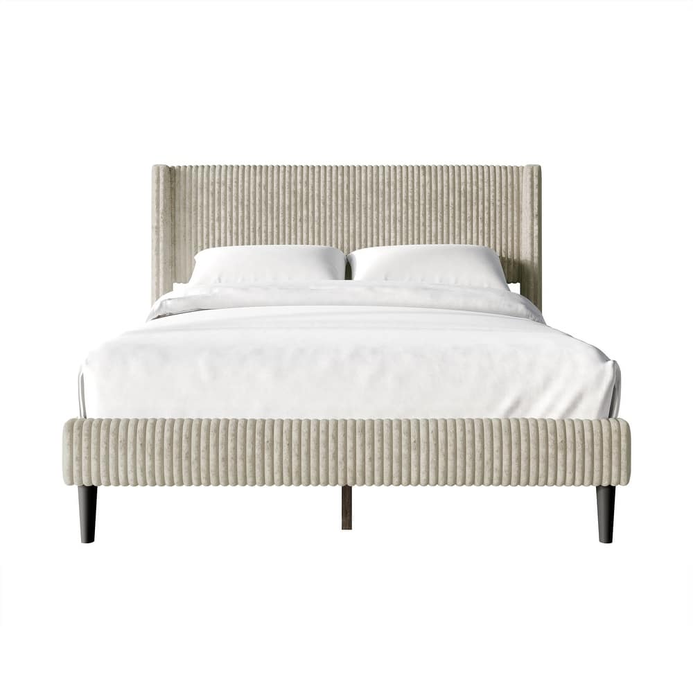 CraftPorch Modern Wingback Upholstered Velvet Bed