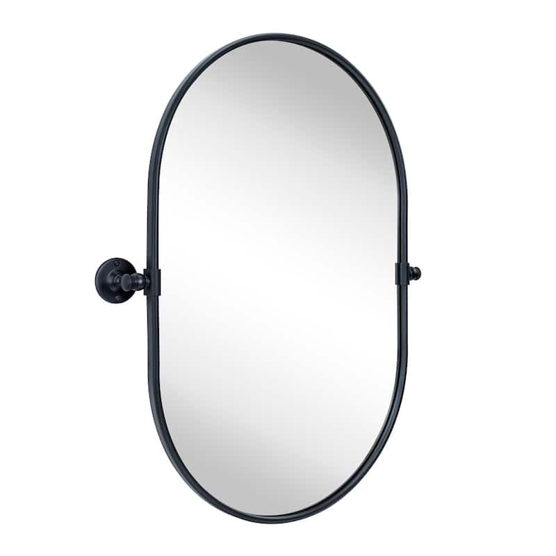 TEHOME Luka Farmhouse Oval Pivot Metal Wall Mirror - 20'' x 30'' - Black