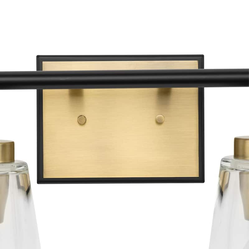 Cassell Collection Two-Light Vintage Brass Matte Black Luxe Industrial Bath & Vanity Light - 14.5 in x 6.62 in x 9.12 in