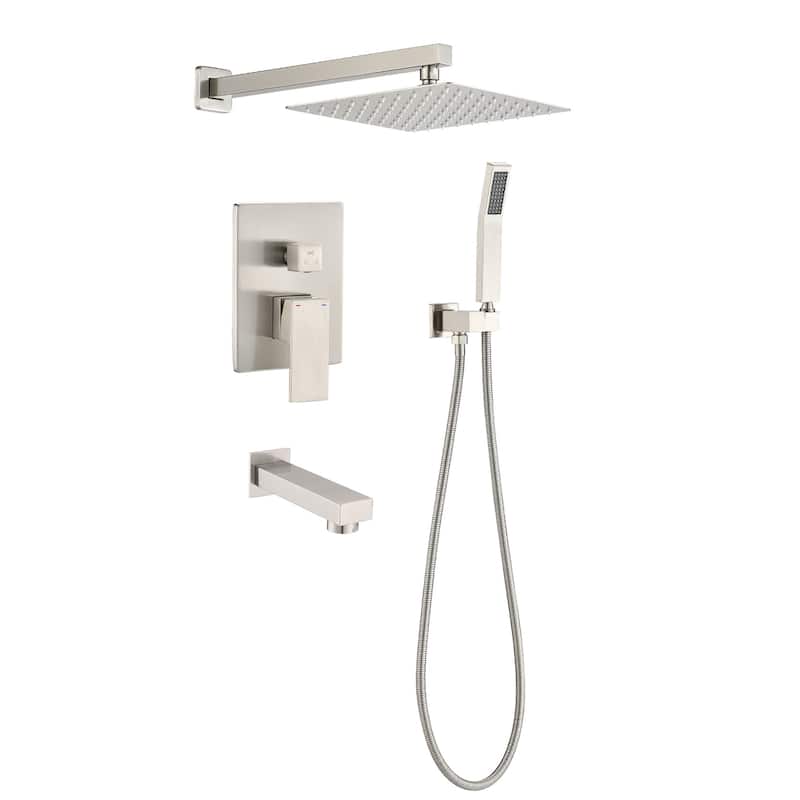 10 Inch Tub Shower Faucet With Hand Sprayer Wall Mounted Shower System With Tub Spout And Rough-in Valve Rainfall Shower Kit Set