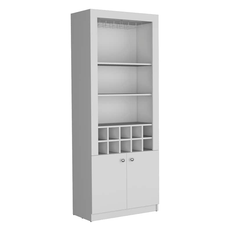 Nero 74-Inch Tall Bar Cabinet 4-Tier Modern Bar Cabinet with Glass Holder Stemware Rack, Wine Cabinet, Liquor Cabinet