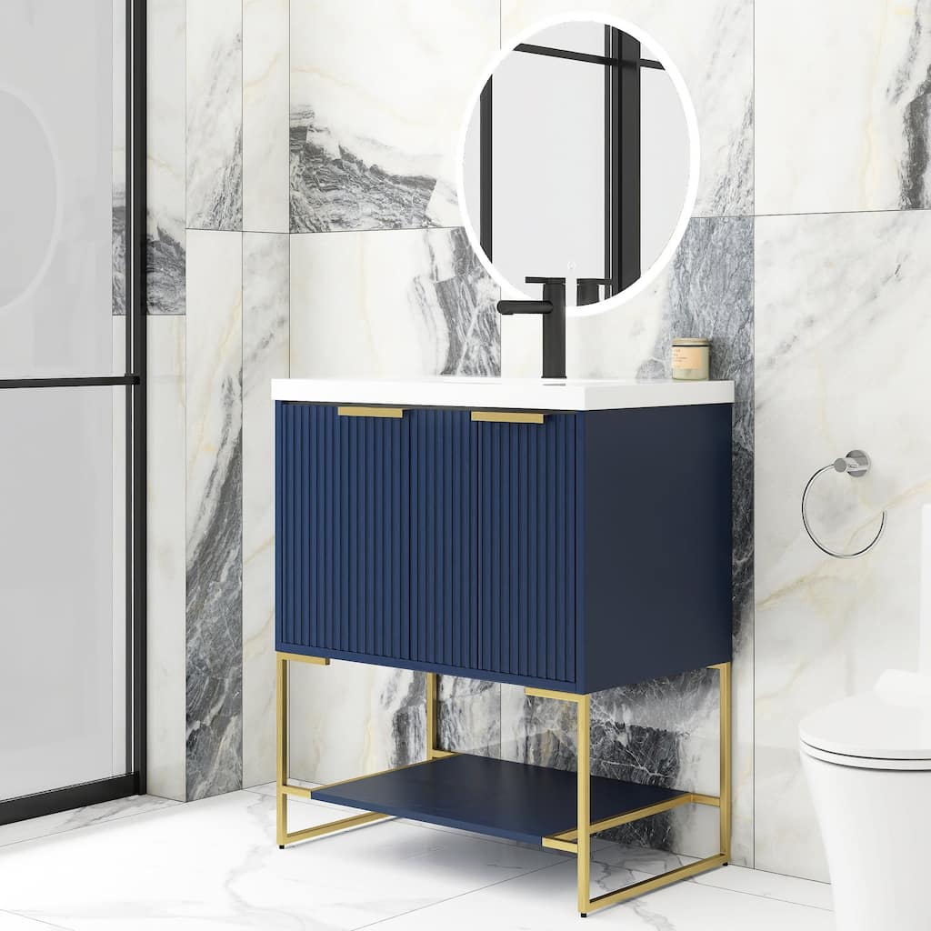 24"/30" Plywood Freestanding Bathroom Vanity Set with White Sink