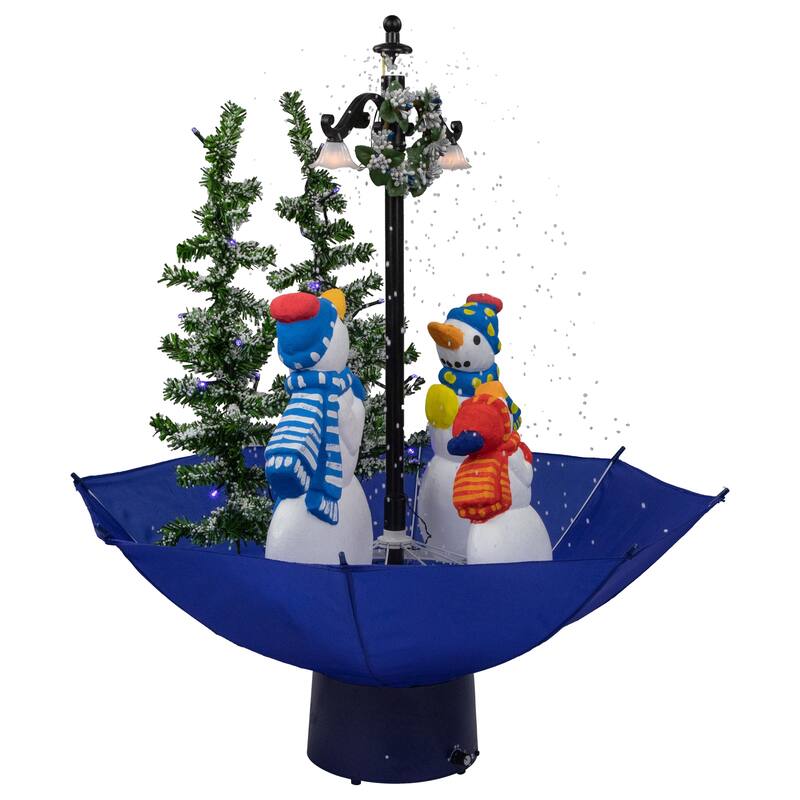 Lighted Musical Snowing Snowman Family in Umbrella Base Christmas Decoration
