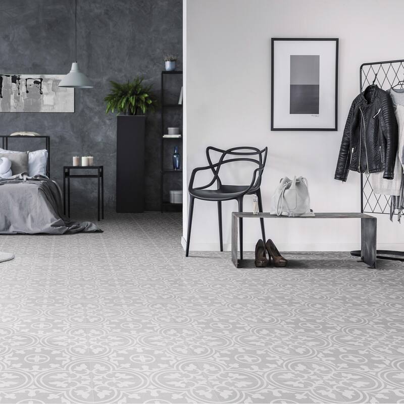 Merola Tile Arte Soft Grey 9-3/4" x 9-3/4" Porcelain Floor and Wall Tile - Sample swatch