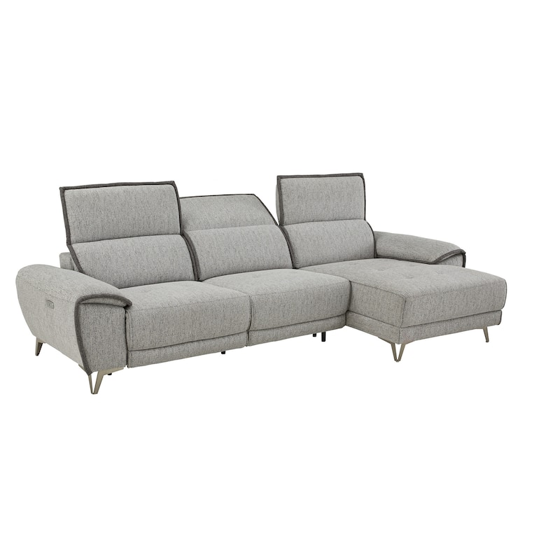 Matera Gray Yarn Dyed Fabric Power Recliner Sectional Sofa with Chaise and USB Charger by iNSPIRE Q Modern