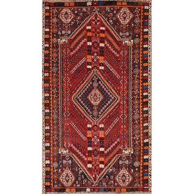 Geometric Red Shiraz Persian Vintage Area Rug Handmade Wool Carpet - 5'6" x 9'1"