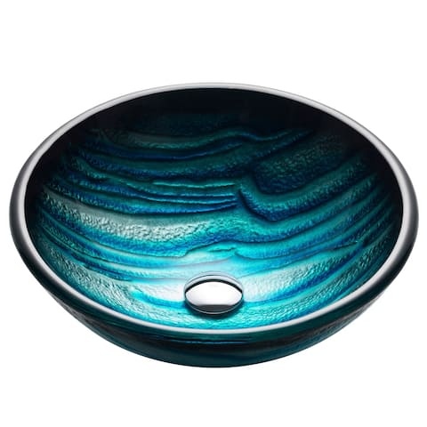 KRAUS Nature 17 in. Blue Round 19 mm thick Glass Vessel Bathroom Sink
