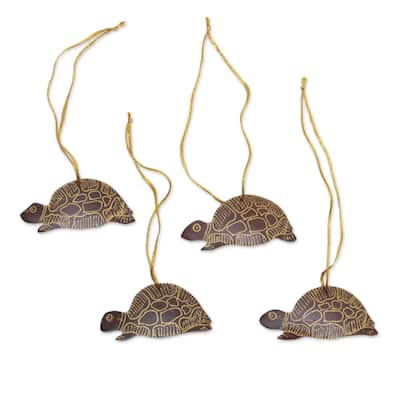 NOVICA Royal Turtle, Coconut shell ornaments (set of 4)