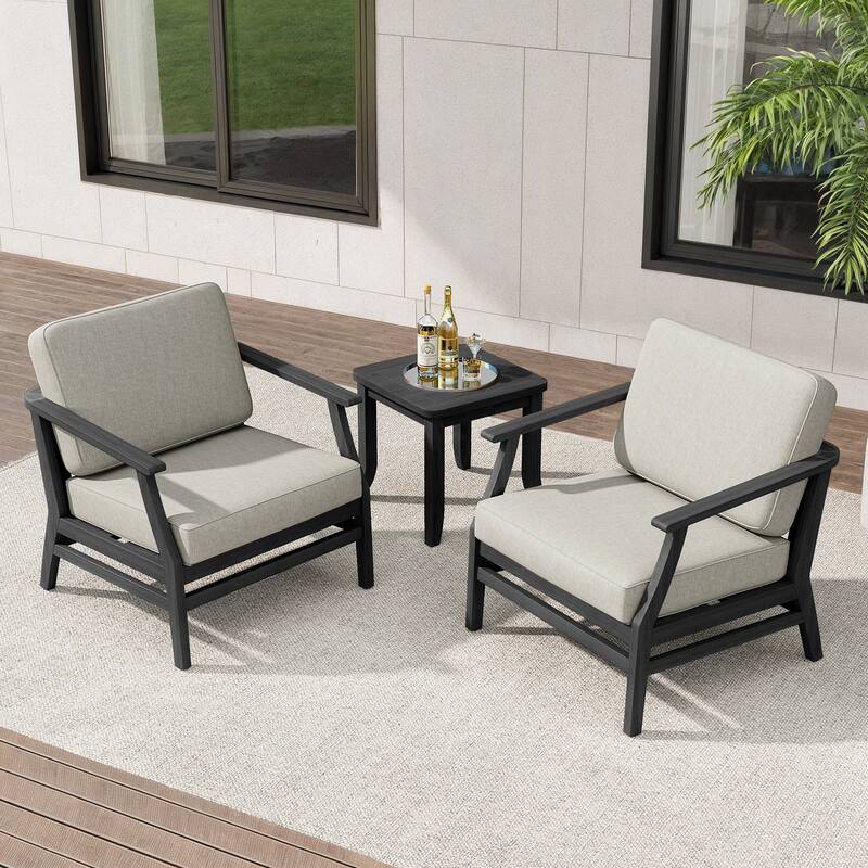 Teak Outdoor Bistro Set with Weather-Resistant Cushions (3-Piece Set)
