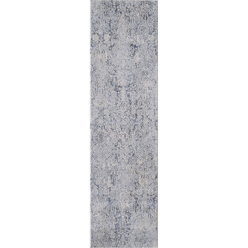 Angel Collection Faded Abstract Area Rug - 8' Runner - Blue/Cream
