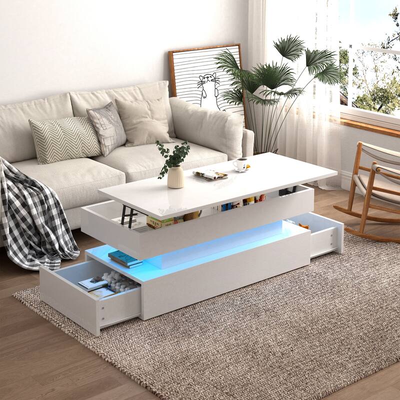 Three-Tier Foldable Coffee Table With Drawers