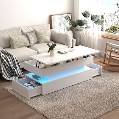Three-Tier Foldable Coffee Table With Drawers
