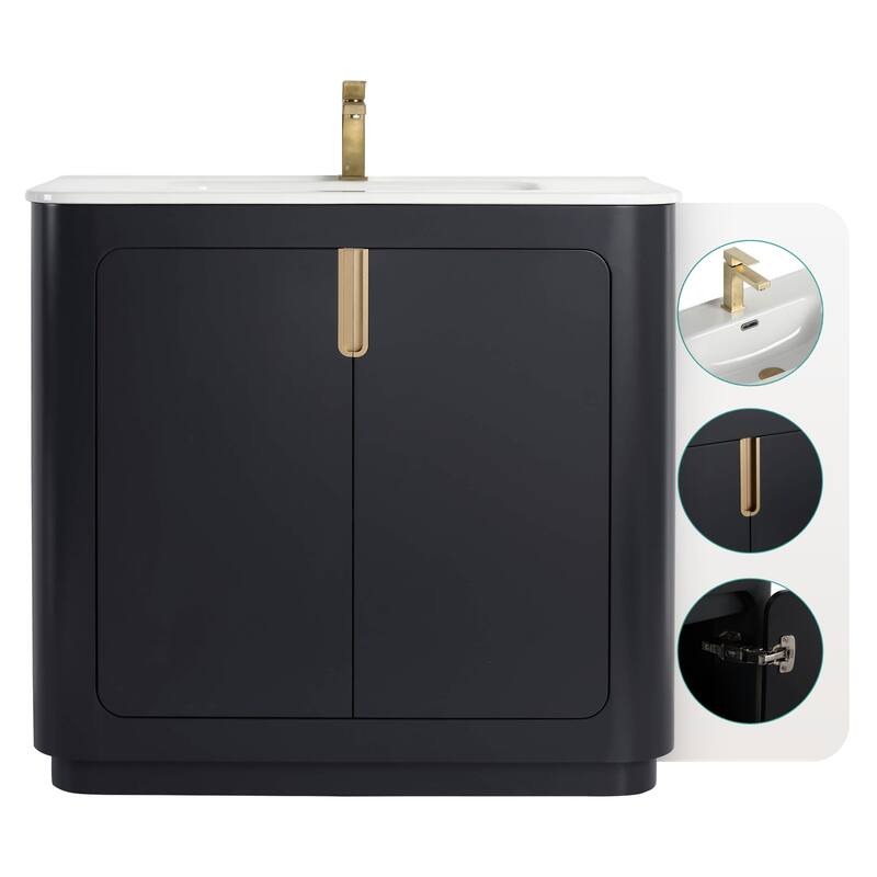 Fine Fixtures Shireplace Bathroom Vanity with Sink - 36 Inch - Carbon Black