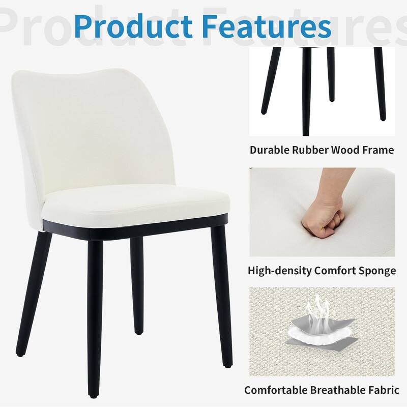 Set of 2 Upholstered Dining Dining Chair with Velvet/Linen Padded Seat and Wood Legs
