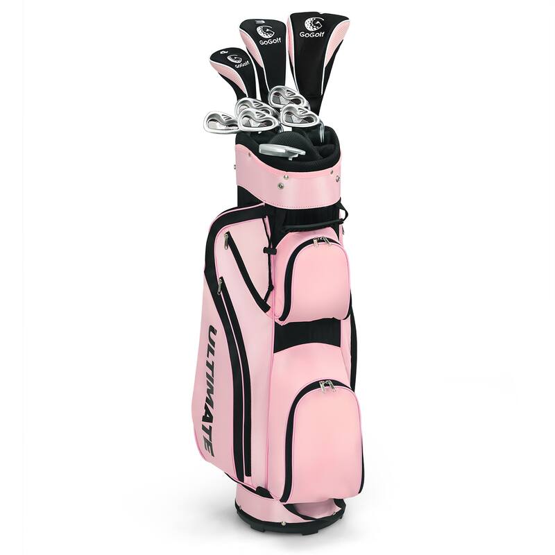 Set 10 Pieces Golf Clubs Set includes Alloy Driver Red/Black/Pink - Pink